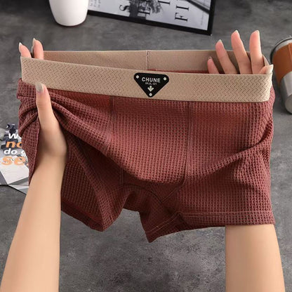 Men\'s textured solid color ice silk mid-rise boxer shorts