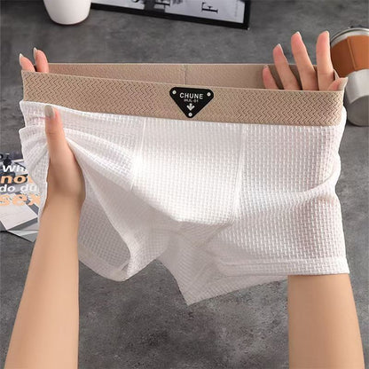 Men\'s textured solid color ice silk mid-rise boxer shorts